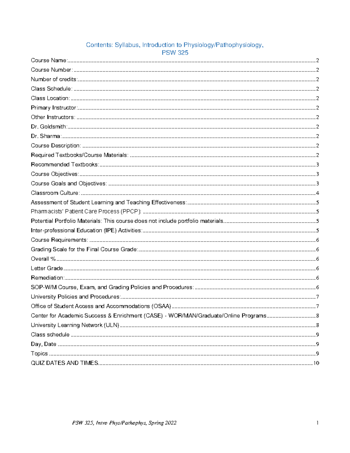 Syllabus Intro To Phys Pathopys 2022 Final - Contents: Syllabus ...