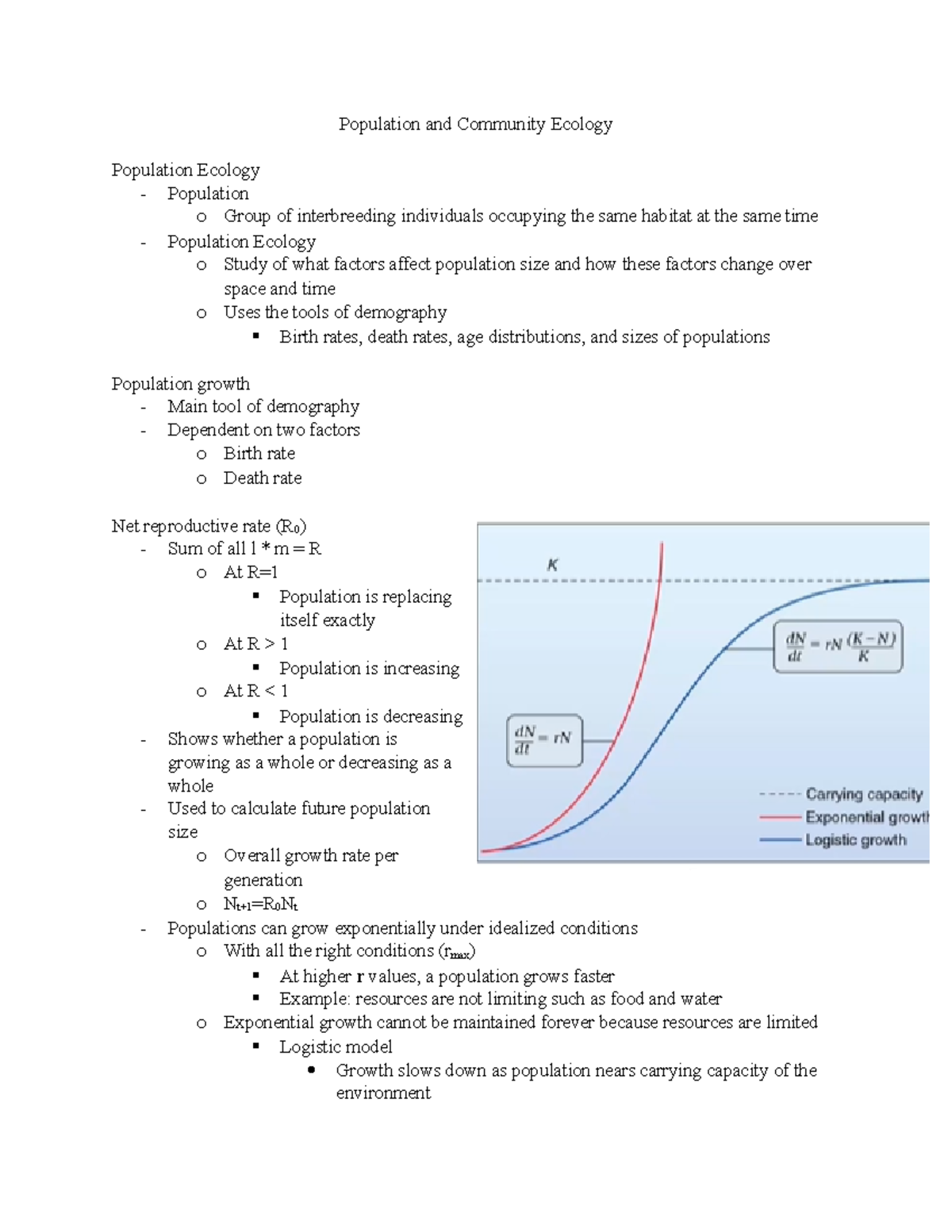 Population and Community Ecology - Population and Community Ecology