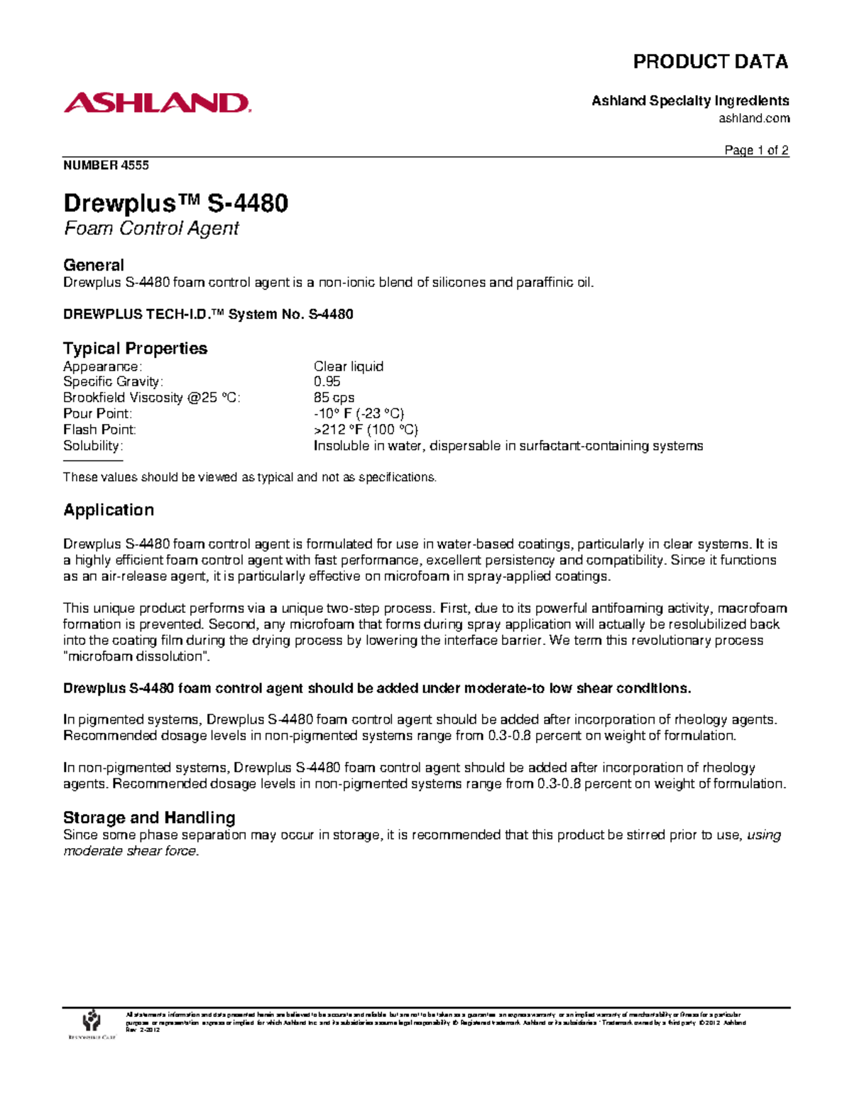 Drewplus S-4480 - Materia prima - PRODUCT DATA Page 1 of 2 All ...
