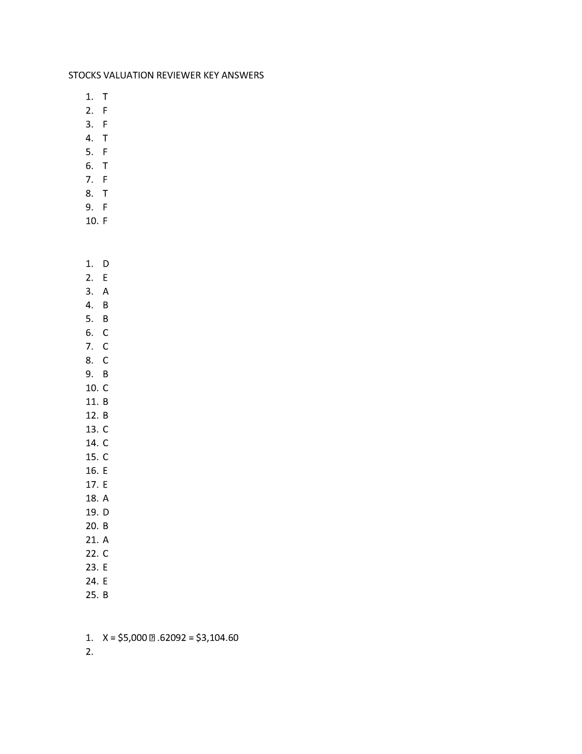 Stocks Valuation Reviewer (Key Answer) STOCKS VALUATION REVIEWER KEY