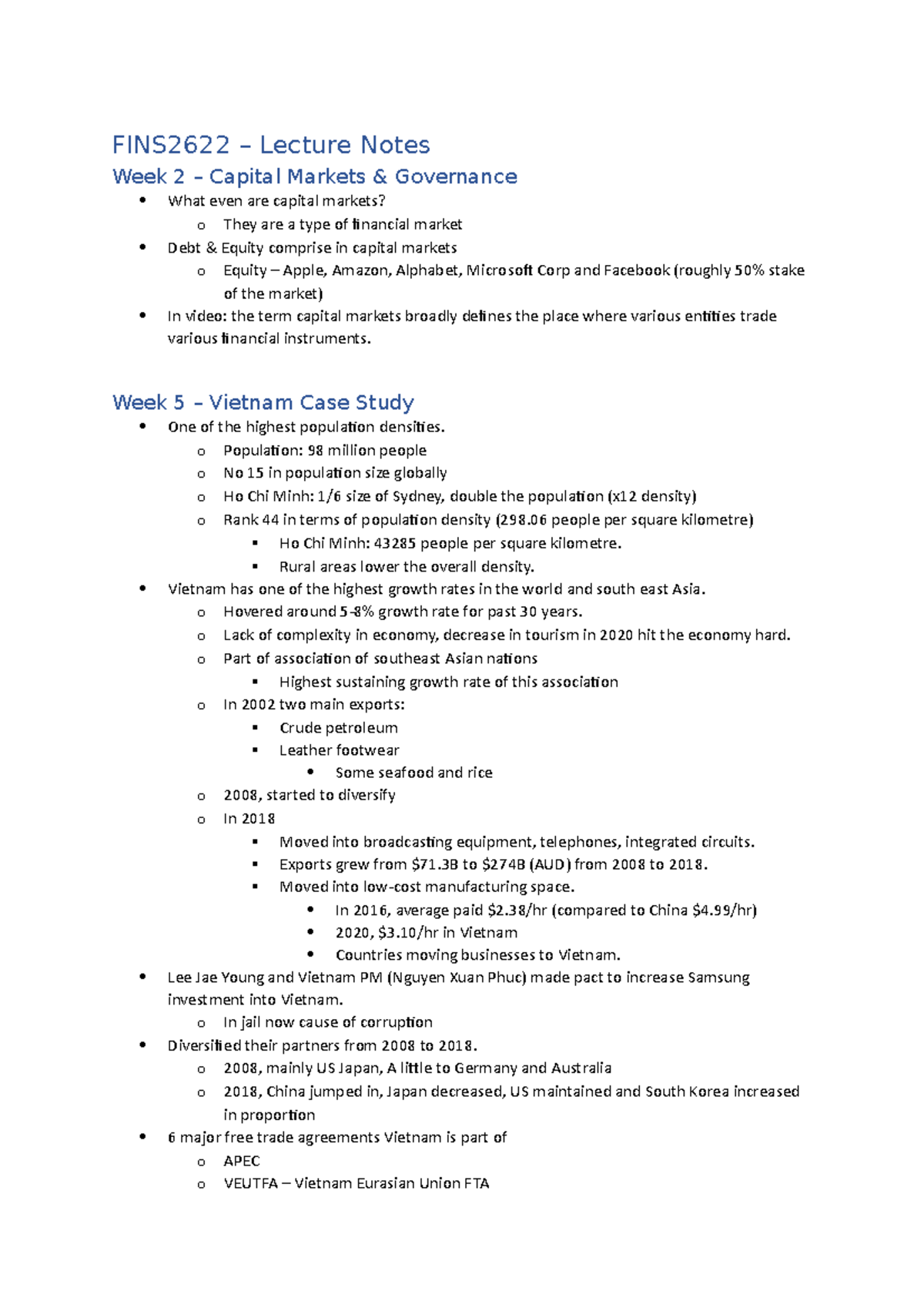 FINS2622 - Lecture notes - FINS2622 – Lecture Notes Week 2 – Capital ...