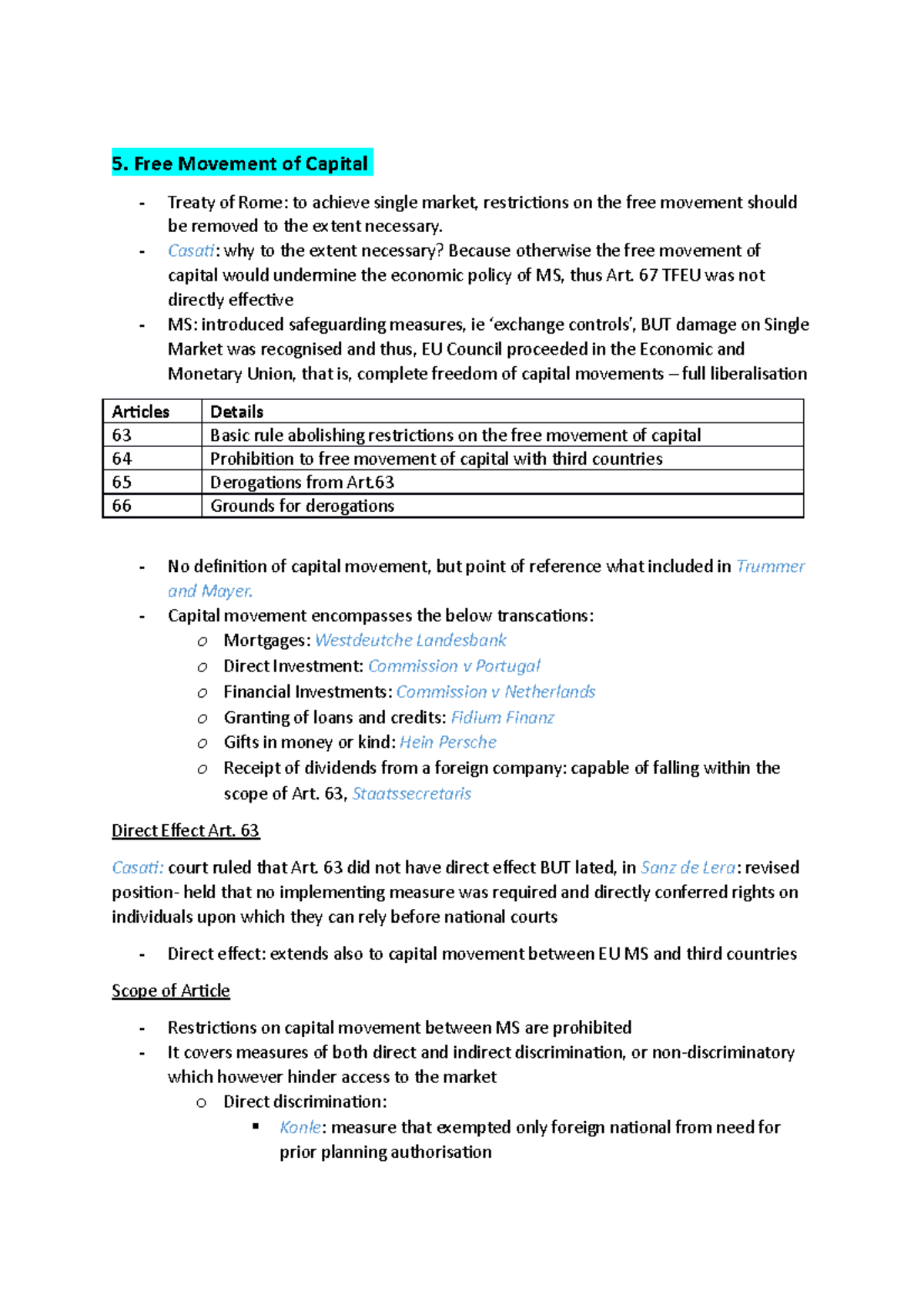 Free movement of capital Notes - 5. Free Movement of Capital - Treaty ...