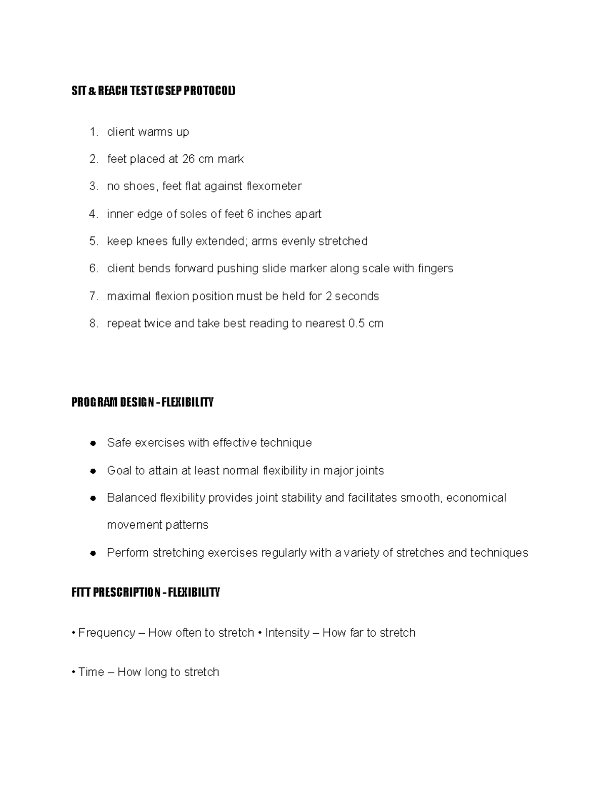 SIT and Reach TEST Protocol - SIT & REACH TEST (CSEP PROTOCOL) client ...
