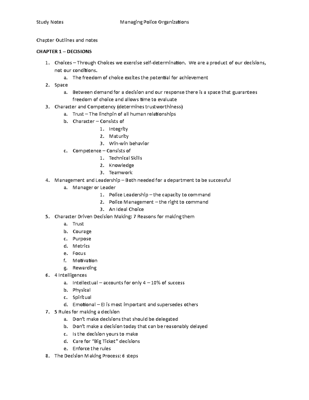 Managing Police Organizations Outline and notes - Chapter Outlines and ...