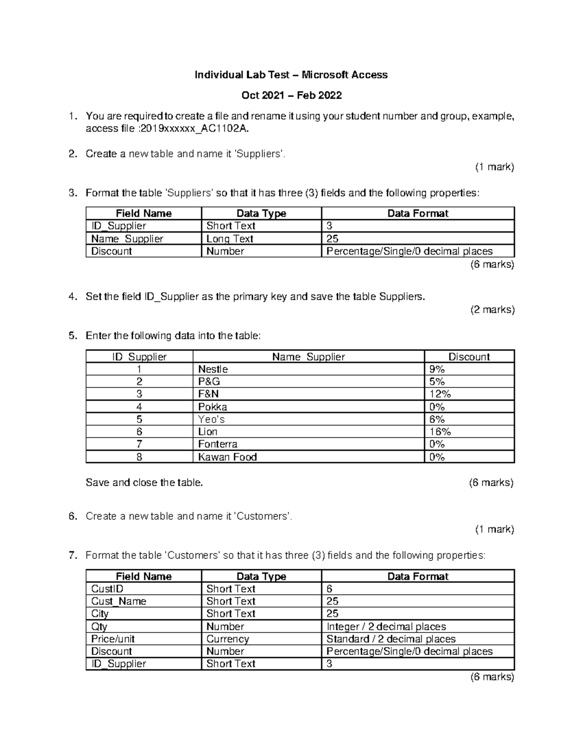 Access LAB TEST (OCT 2021FEB 2022) Individual Lab Test Microsoft