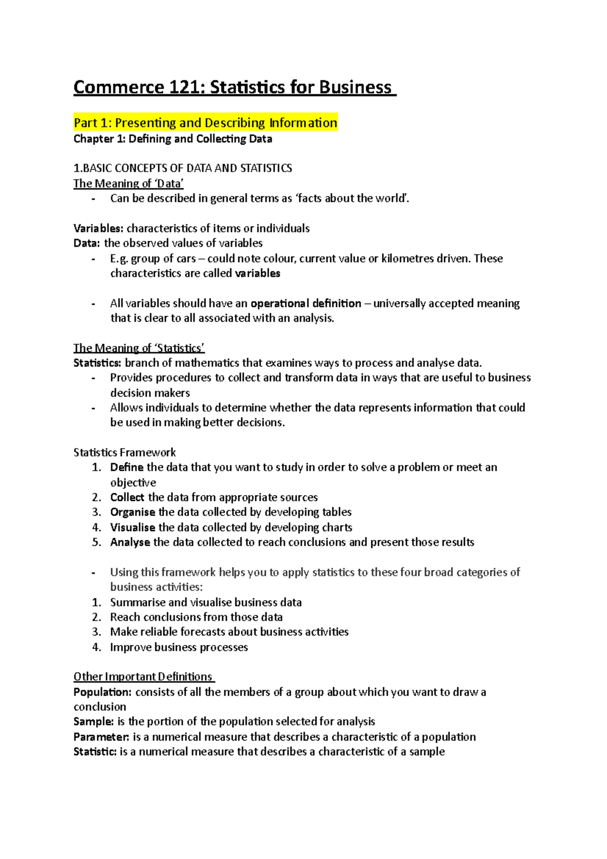 Commerce 121 Study Notes - Commerce 121: Statistics for Business Part 1 ...