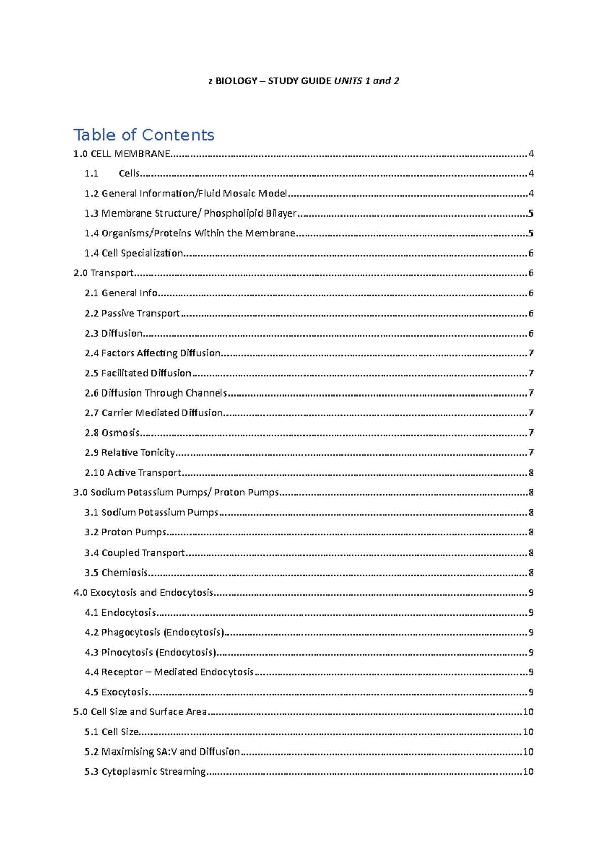 Biology revision topics - Table of Contents - z BIOLOGY – STUDY GUIDE ...