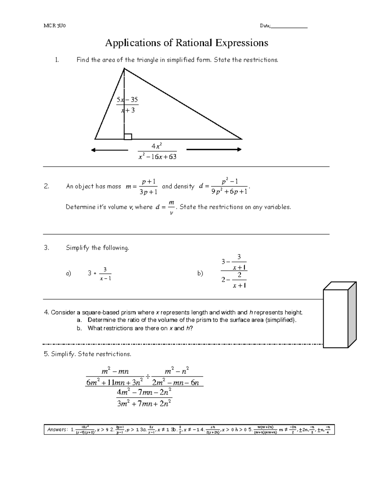 1 7 hwk applications of rational expressions mcr 3u0 date