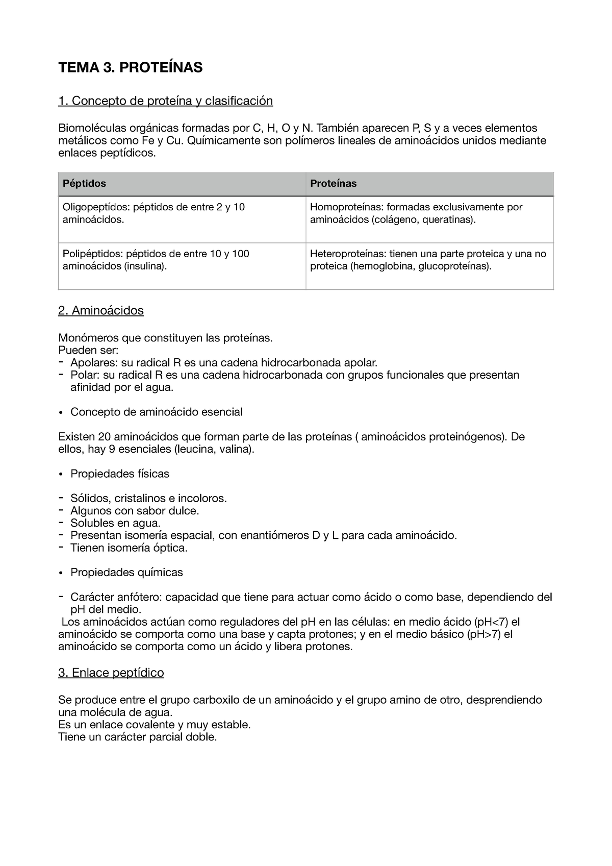 Tema 3. Proteínas - Apuntes - TEMA 3. PROTEÍNAS 1. Concepto De Proteína ...