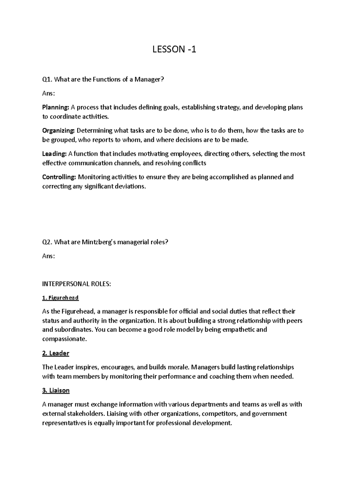 Lesson 1 What is OB - Chapter 1 important questions - LESSON - 1 Q1 ...