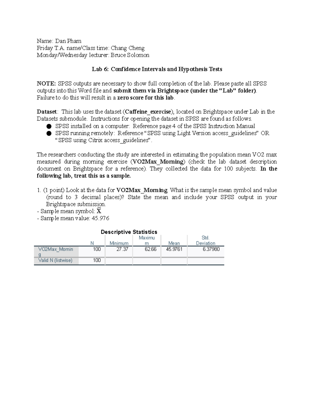 Lab 6-Confidence Intervals And Hypothesis Tests Final - Name: Dan Pham ...