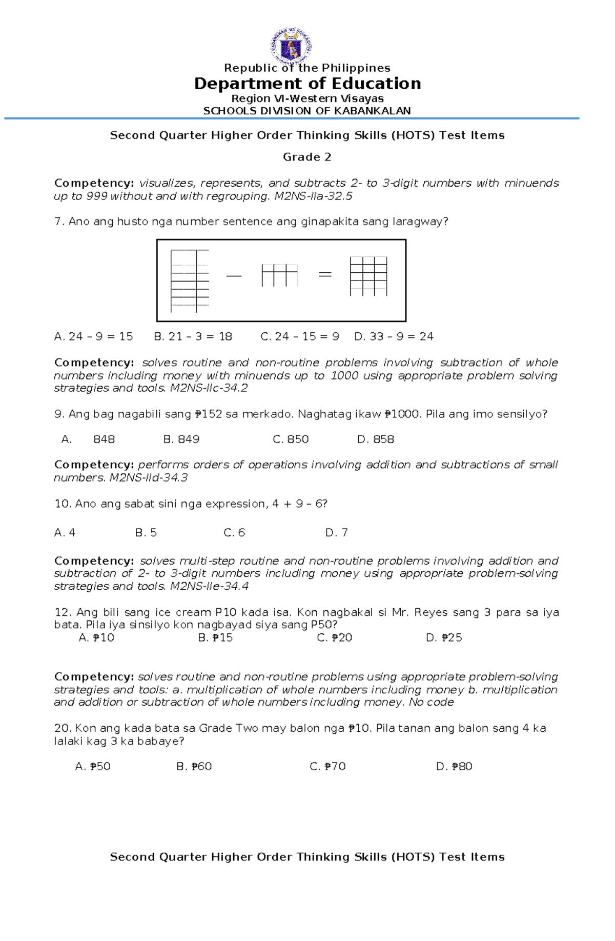 Q2 HOTS test items - NOTHING - Department of Education Region VI ...