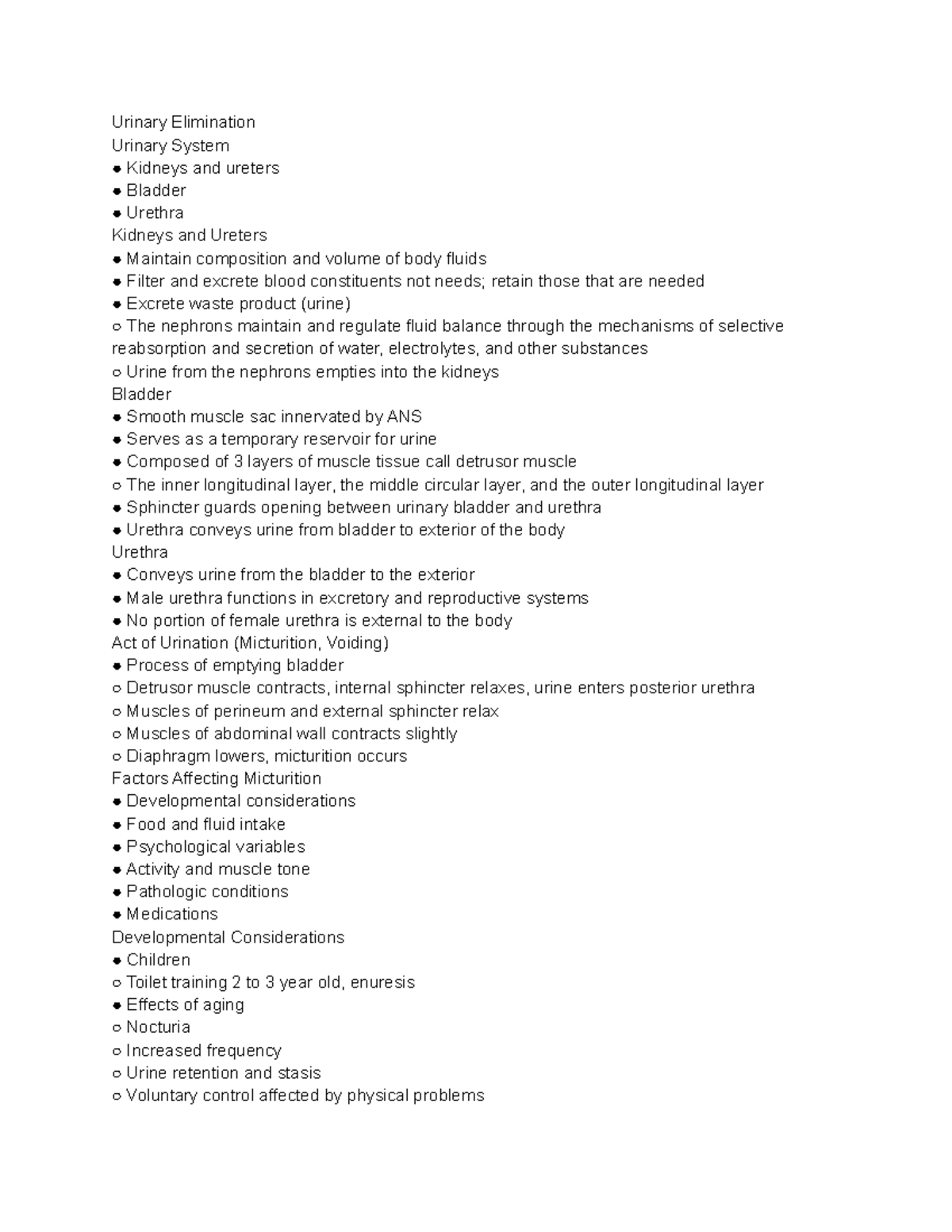 Nursing 4 Notes - Urinary Elimination Urinary System Kidneys and ...