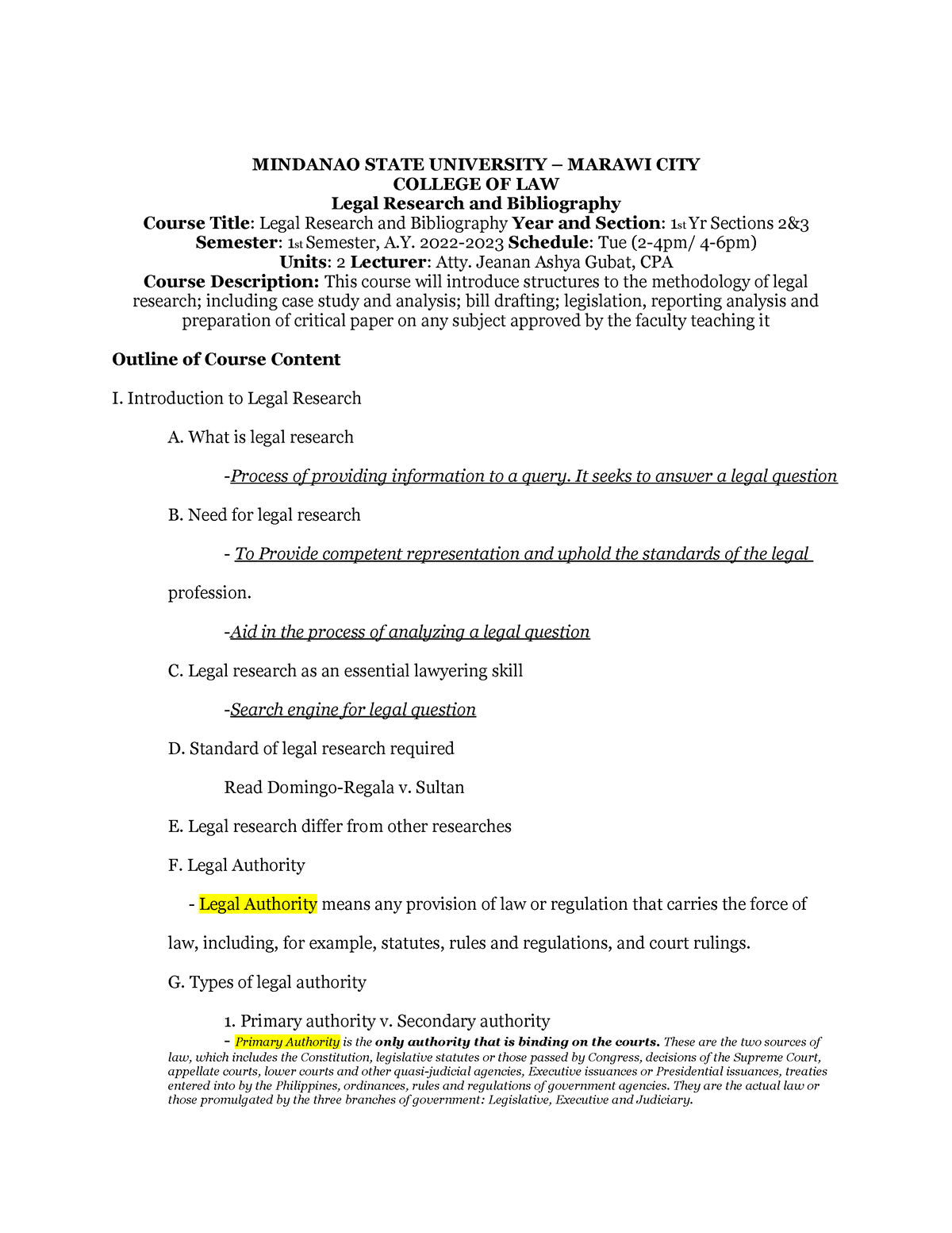 LEG-RES- Revised - About How To Do Legal Research - MINDANAO STATE ...