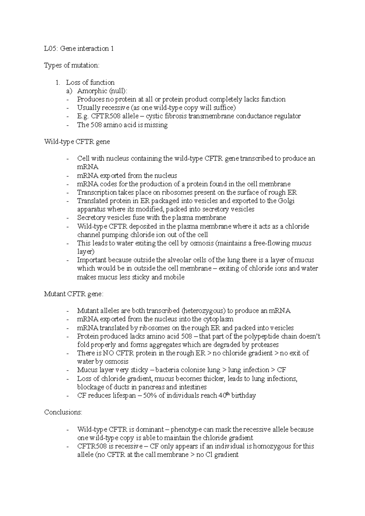 and Molecular Biology Lecture 5 notes L05 Gene interaction