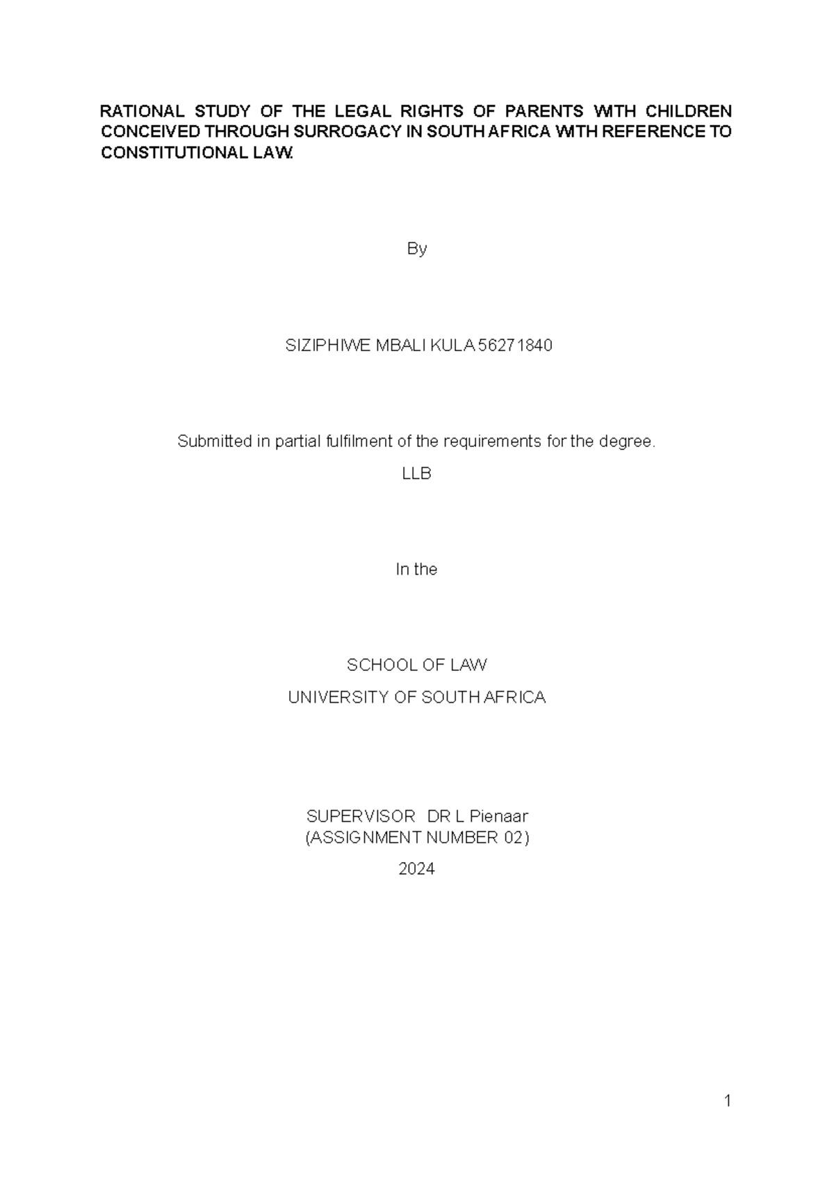 Assignment 2 LME3701-1 - RATIONAL STUDY OF THE LEGAL RIGHTS OF PARENTS ...