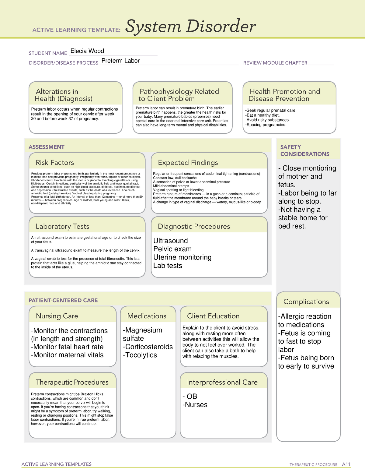 Preterm Labor Maternal Clinical 01252021 ACTIVE LEARNING TEMPLATES