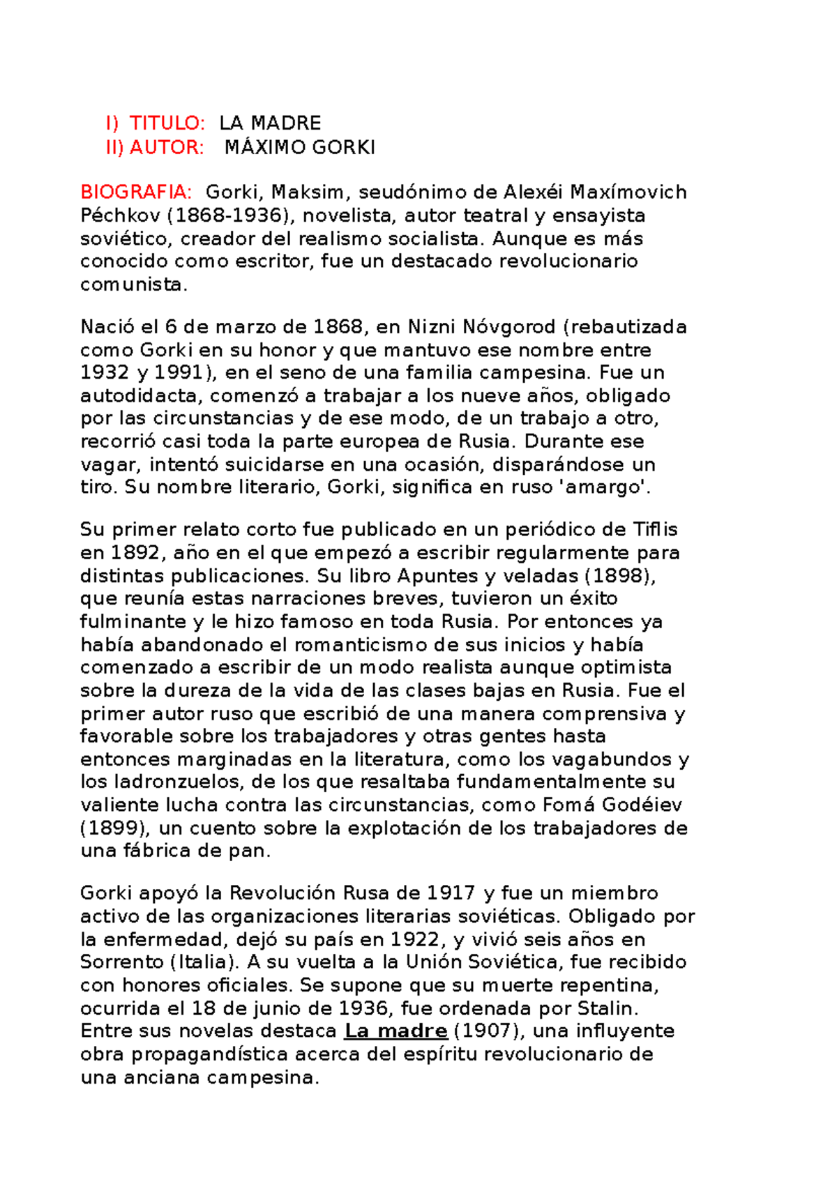 349026485 Analisis Obra Literaria La Madre Maximo Gorki Lenguaje Y Studocu