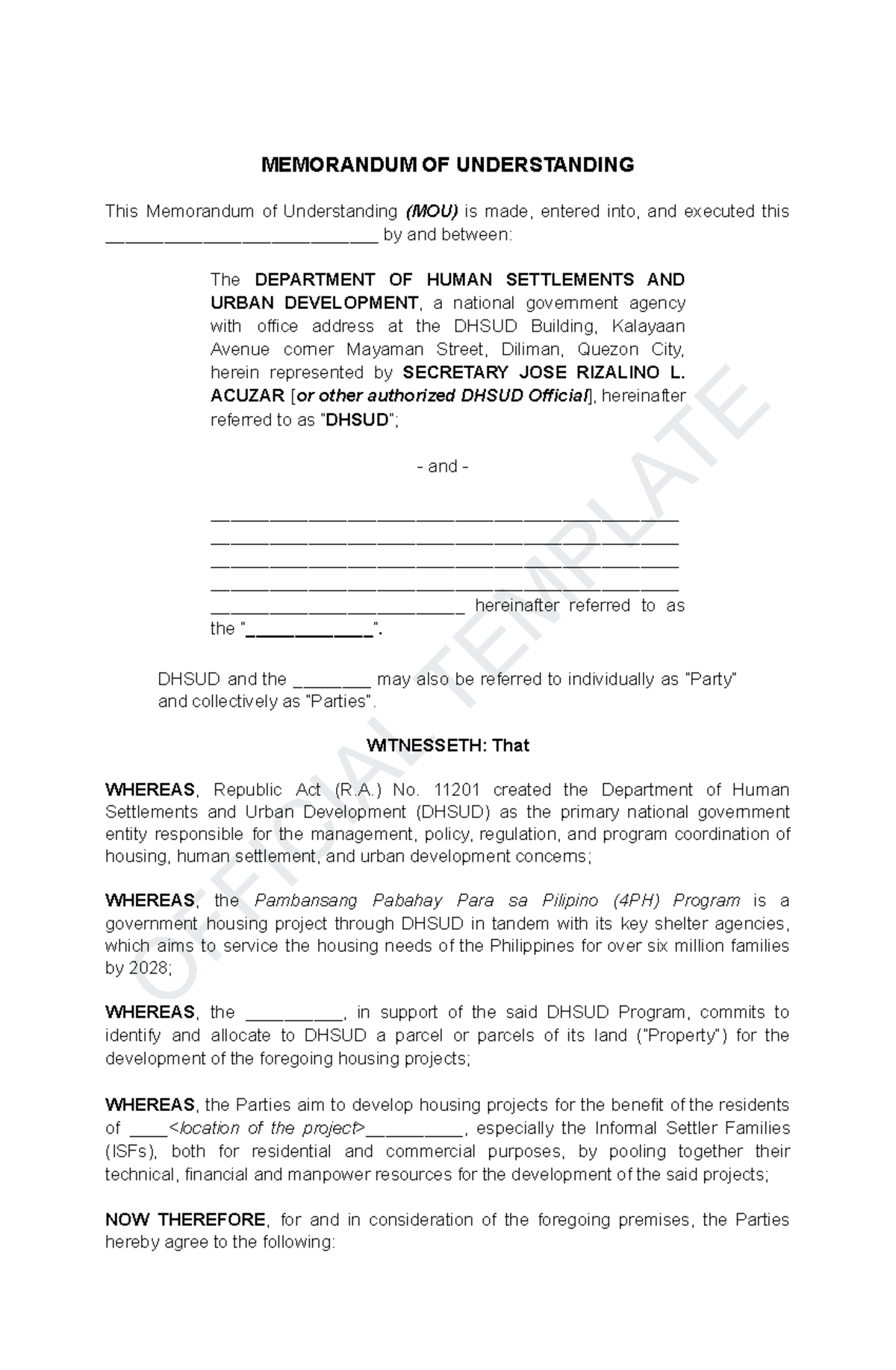 003 Template MOU - 4PH Program - OFFICIAL TEMPLATE MEMORANDUM OF ...