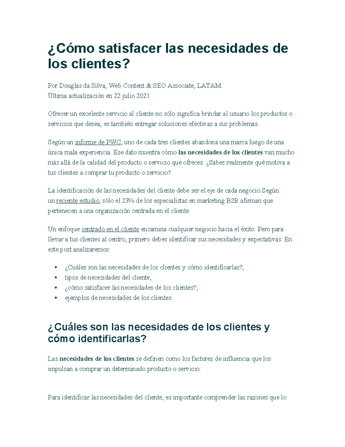 Cómo satisfacer las necesidades de los clientes - ¿Cómo satisfacer las ...