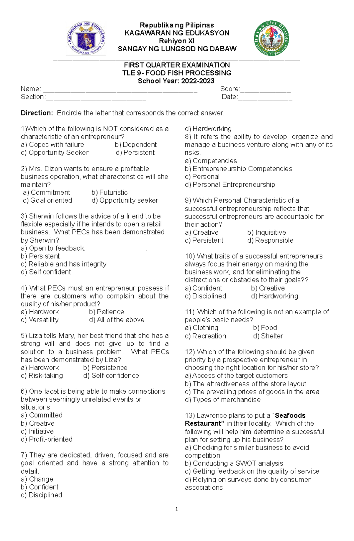 TLEFood Fish processingGr Republika ng Pilipinas KAGAWARAN NG