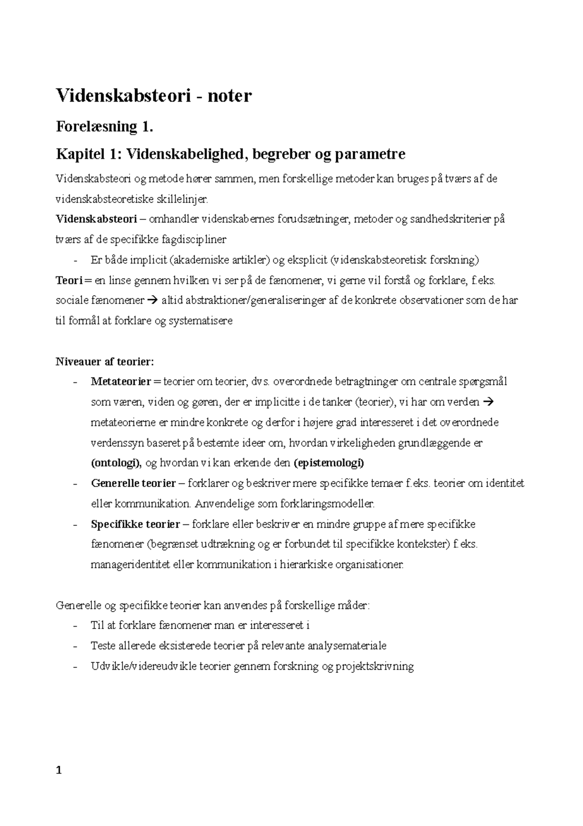 Videnskabsteori - Noter - Videnskabsteori - Noter Forelæsning 1 ...