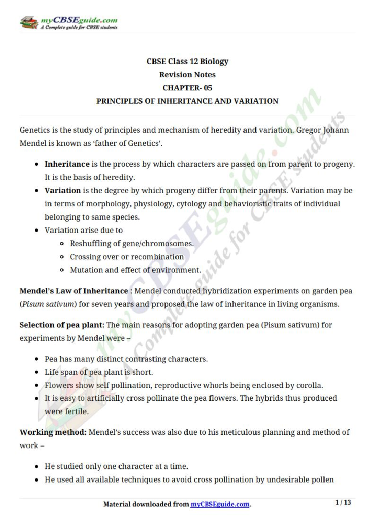 12 biology notes ch05 principals of inheritance and variation - Studocu