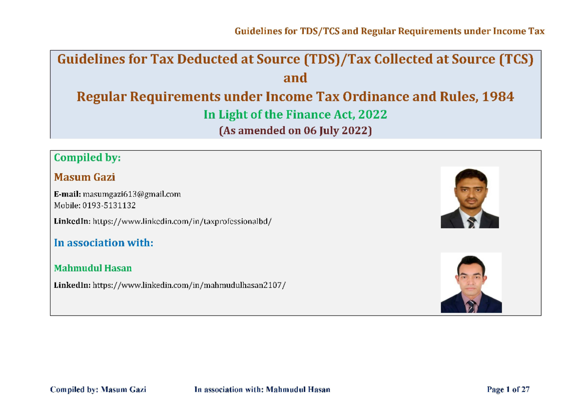 Guideline For TDS Amended Upto Latest Budget - Guidelines For Tax ...