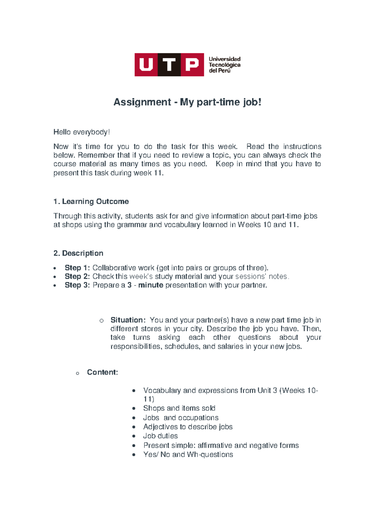 define a job assignment