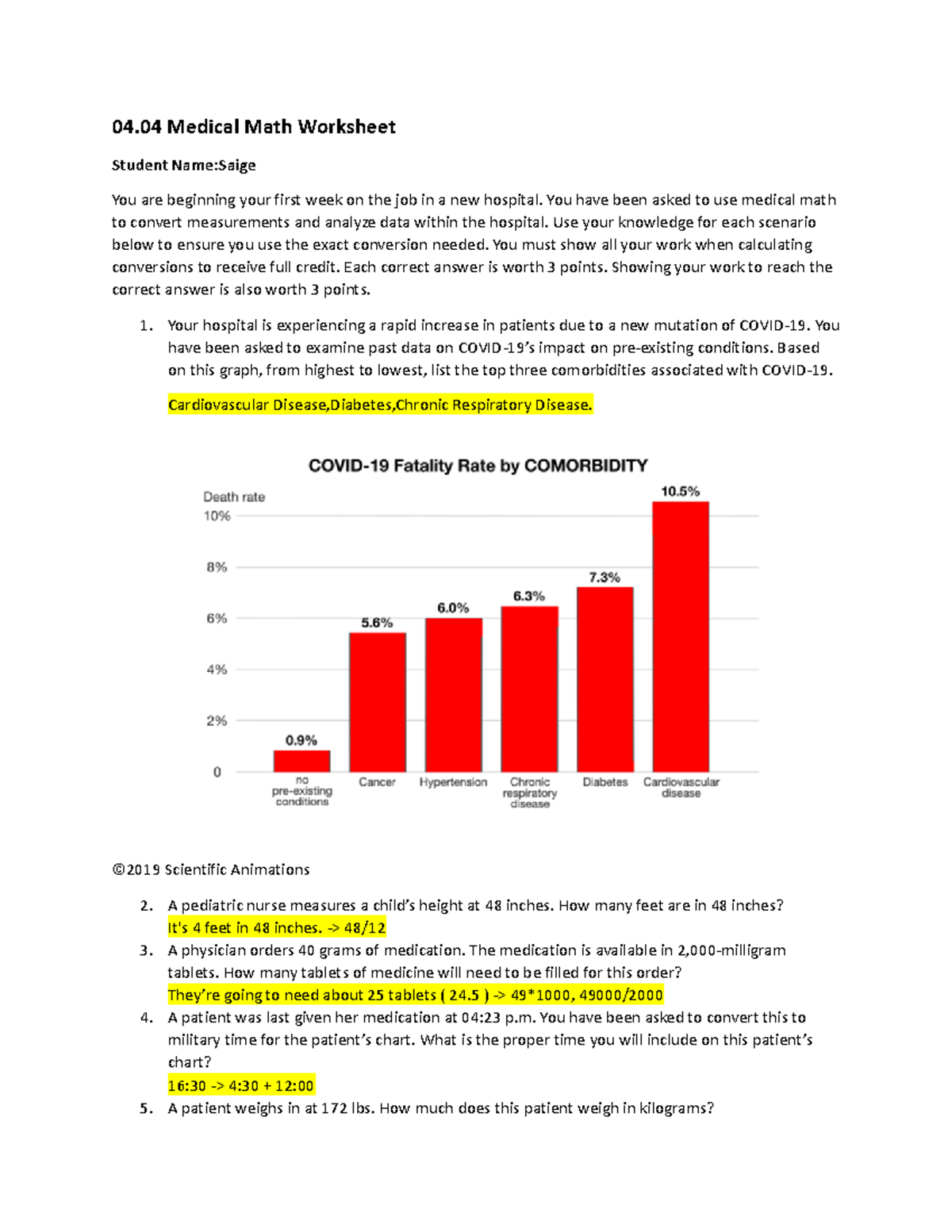 Hsf 04 04 medical math assessment - 04 Medical Math Worksheet Student ...