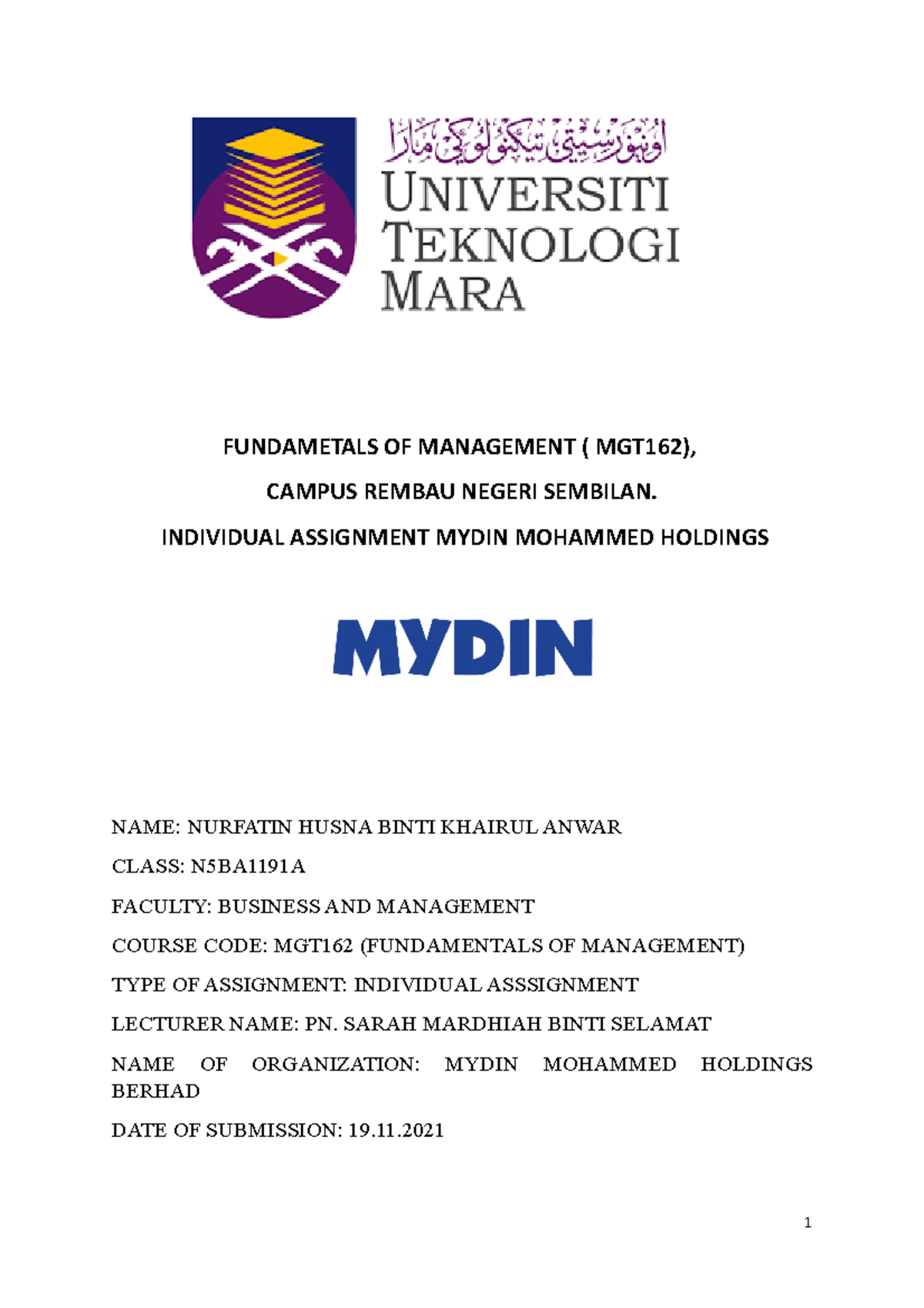 conclusion mgt162 individual assignment