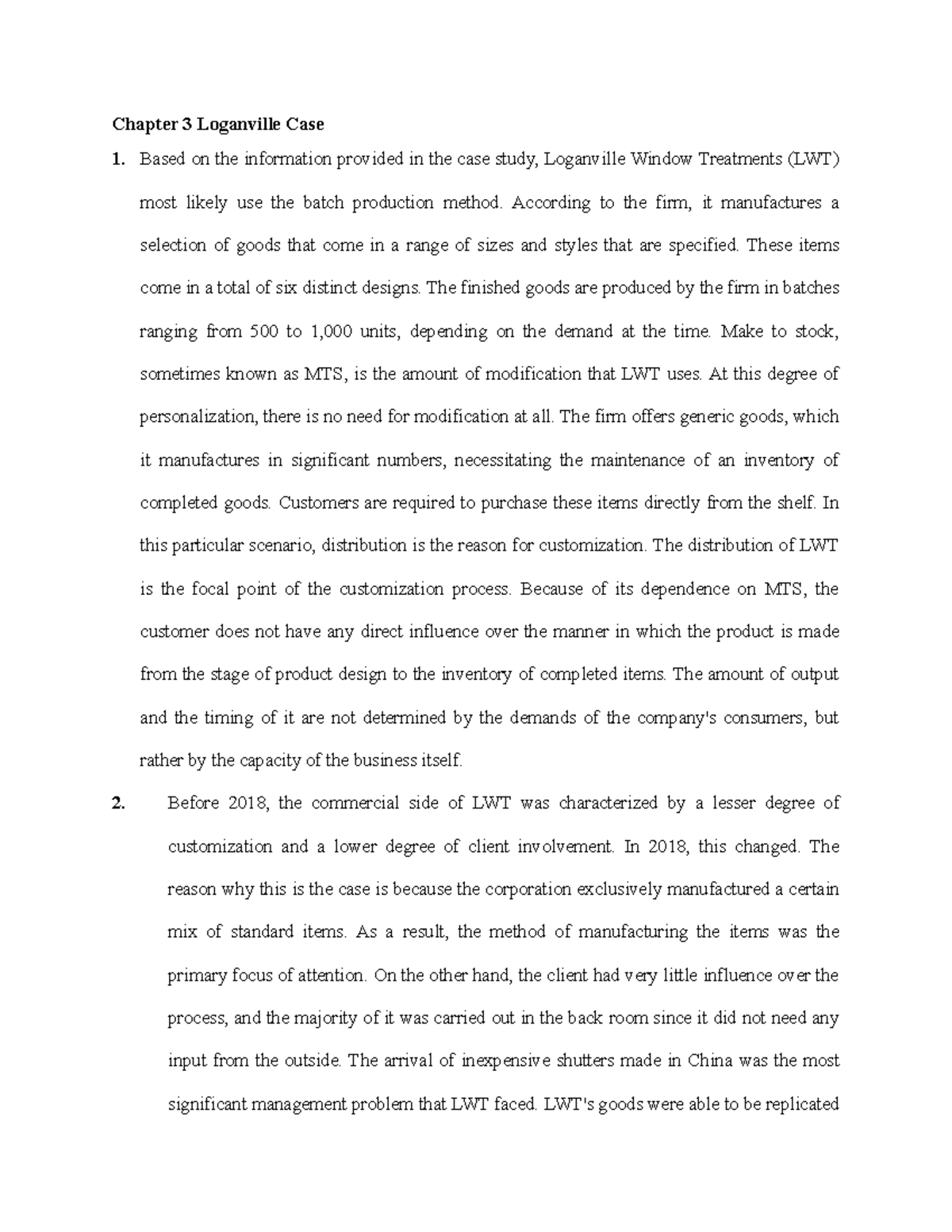 Chapter 3 Loganville Case Chapter 3 Loganville Case Based on the