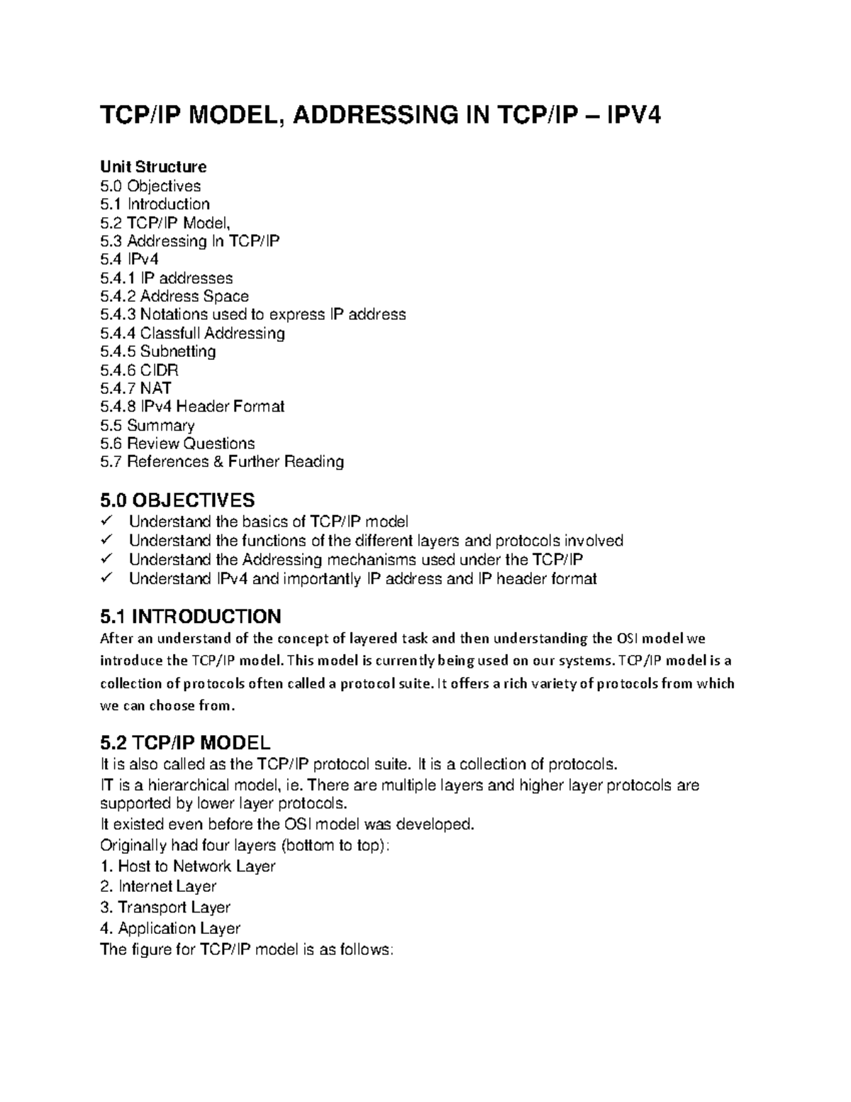 TCP IP - TCP - TCP/IP MODEL, ADDRESSING IN TCP/IP – IPV Unit Structure ...