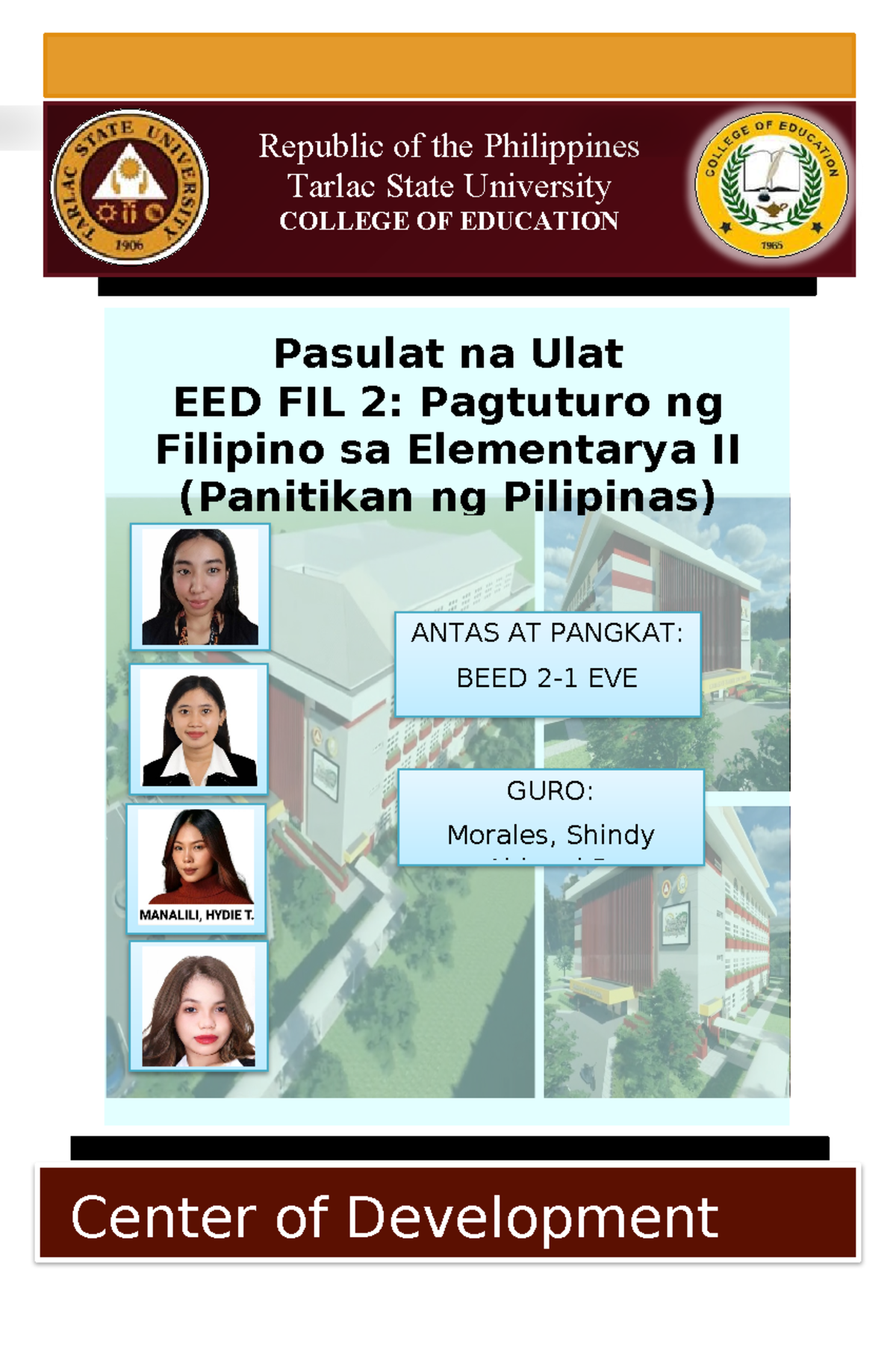 Pasulat na ulat fil2 - Summary Filipino - Center of Development Pasulat ...