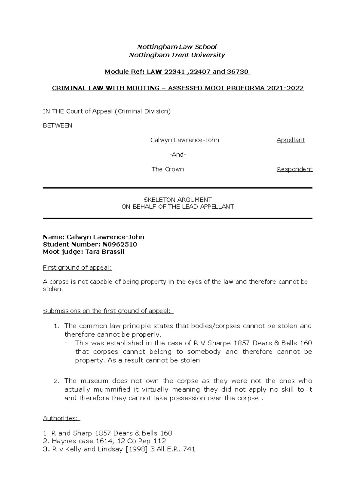 Assessed Criminal Law Moot Skeleton proforma - Nottingham Law School ...