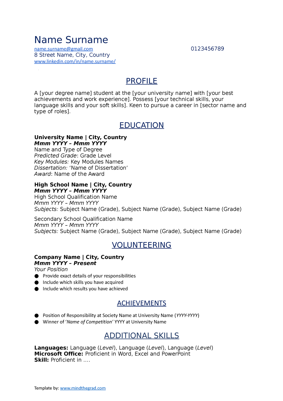 FREE CV Template - efewrewfrewFW - Name Surname name@gmail 0123456789 8 ...