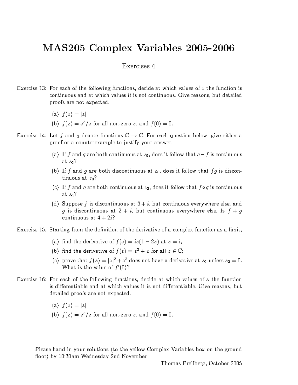 Coursework 04 Questions Mth5103 Mas5 Complex Variables 05 06 Exercises Studocu