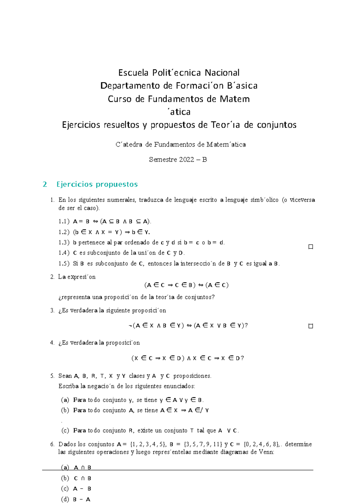 Ejercicios Propuestos Y Resueltos Conjuntos - E S C U E L A P O Li T ́ ...