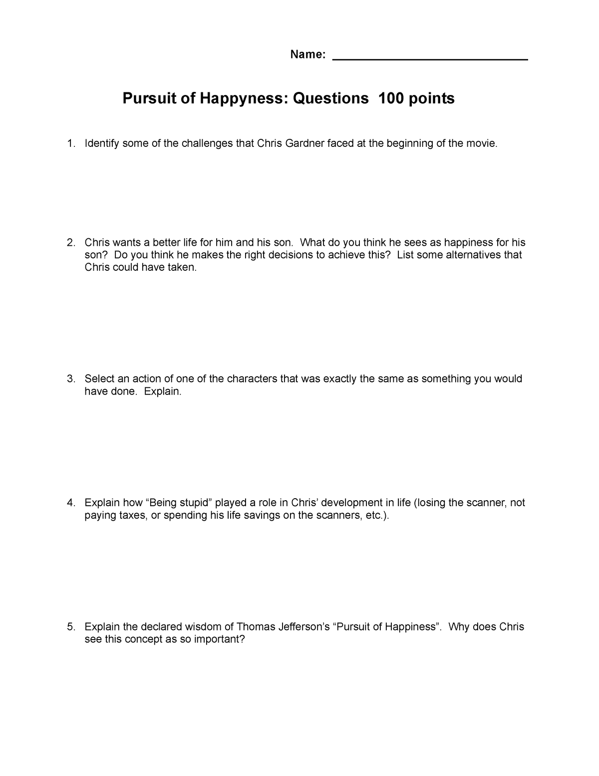 pursuit of happyness essay question