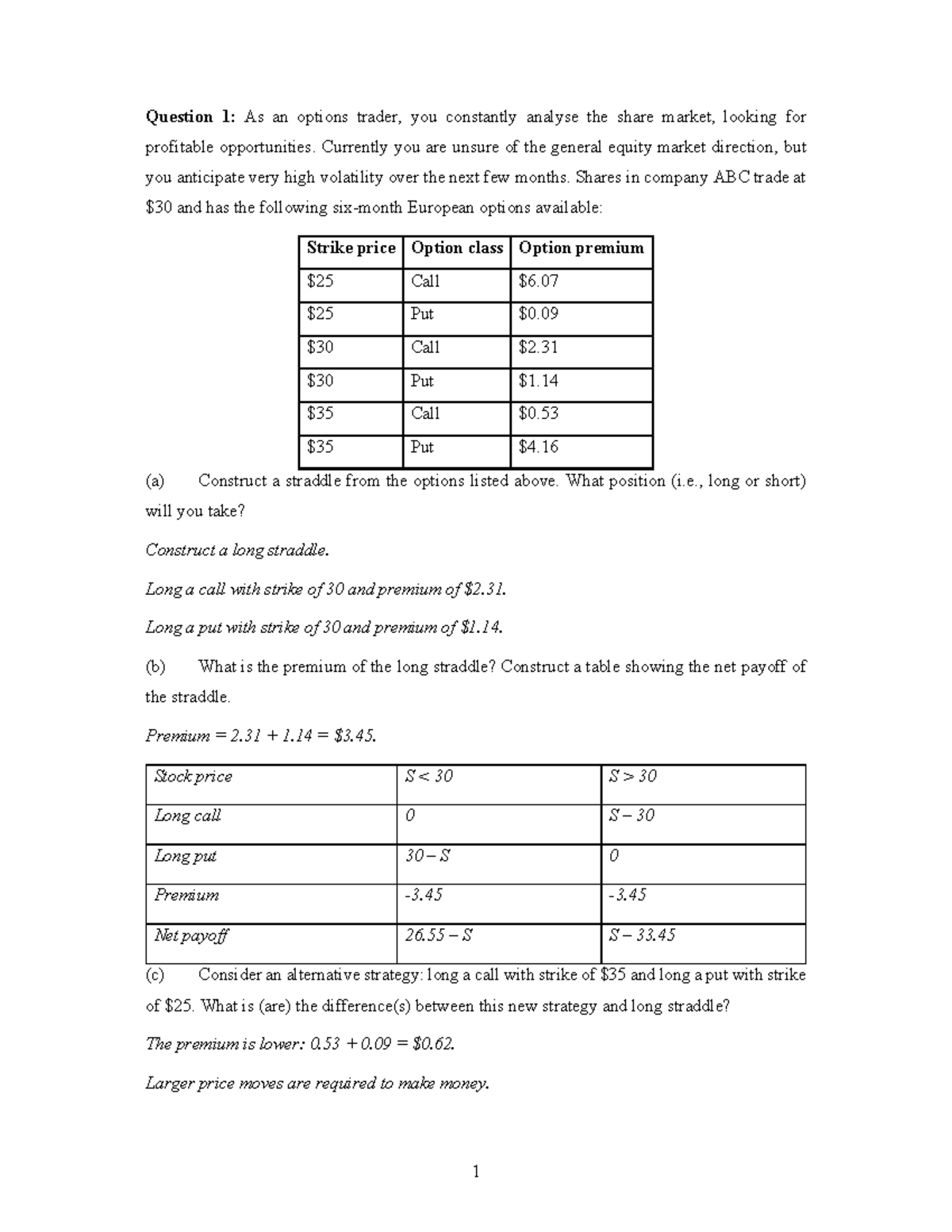 Final Practice Questions - Question 1: As an options trader, you ...