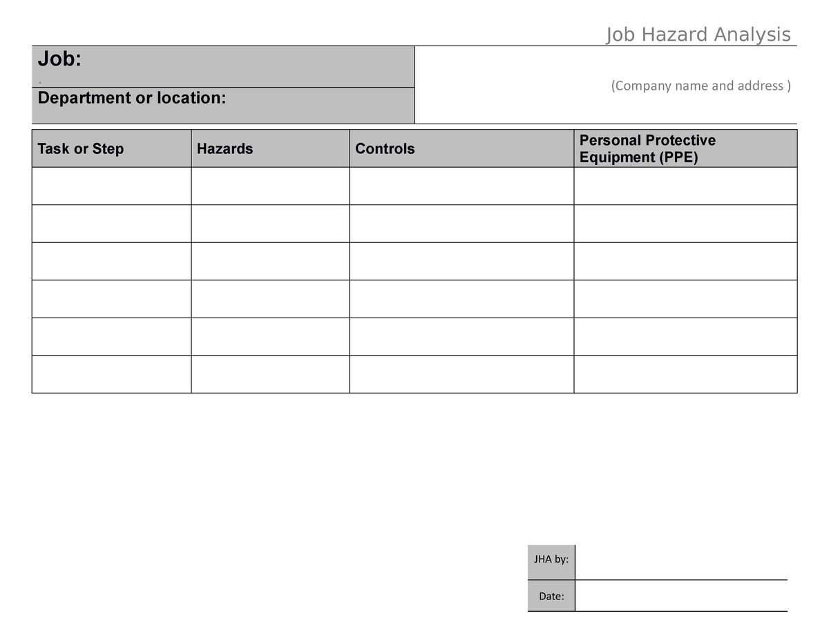 Sample JHA - Job Hazard Analysis Job: . (Company name and address ...