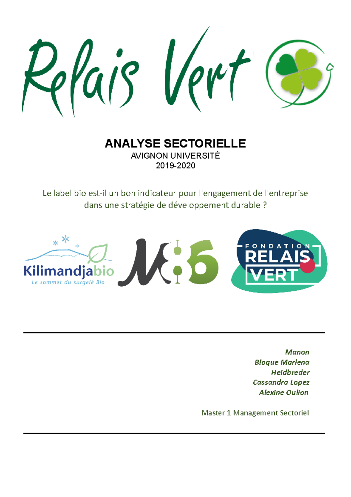 Rapport Final Relais Vert RSE - ANALYSE SECTORIELLE AVIGNON UNIVERSITÉ ...