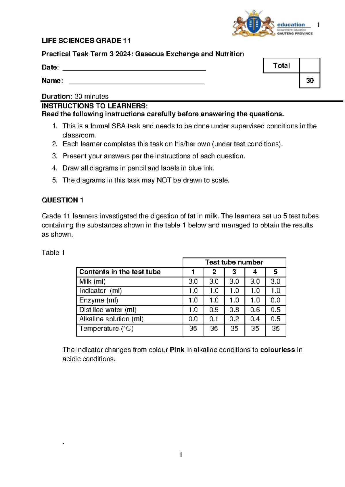 Term 3 Gr.11 Practical TASK 2024 Final - 1 1 LIFE SCIENCES GRADE 1 1 ...