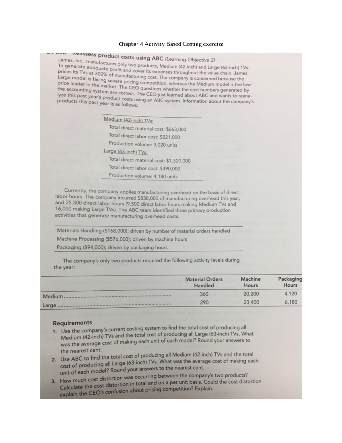 In-class exercise 4 S - Introduction to Management Accounting - Chapter ...