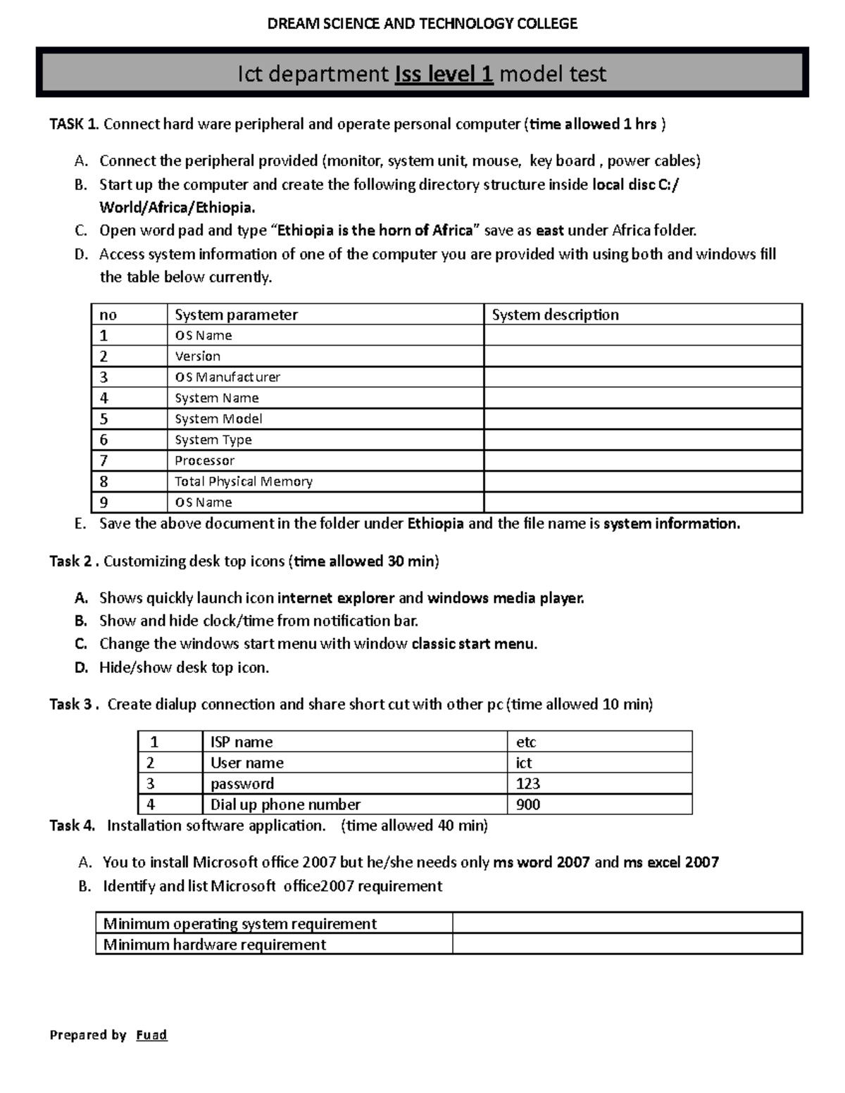 Iss coc model test level 1 DREAM SCIENCE AND TECHNOLOGY COLLEGE Ict