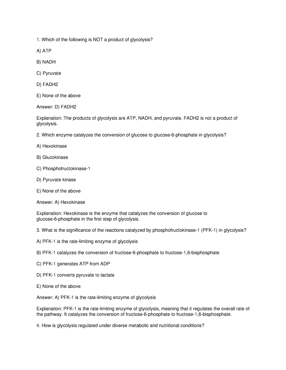 Glycolysis + mcqs - TEXTBOOK - Which of the following is NOT a product ...