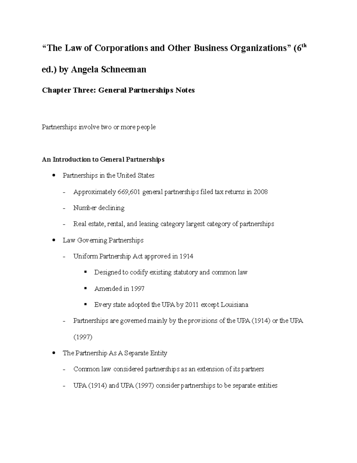 Corporate Law Chapter Three Notes - “The Law Of Corporations And Other ...