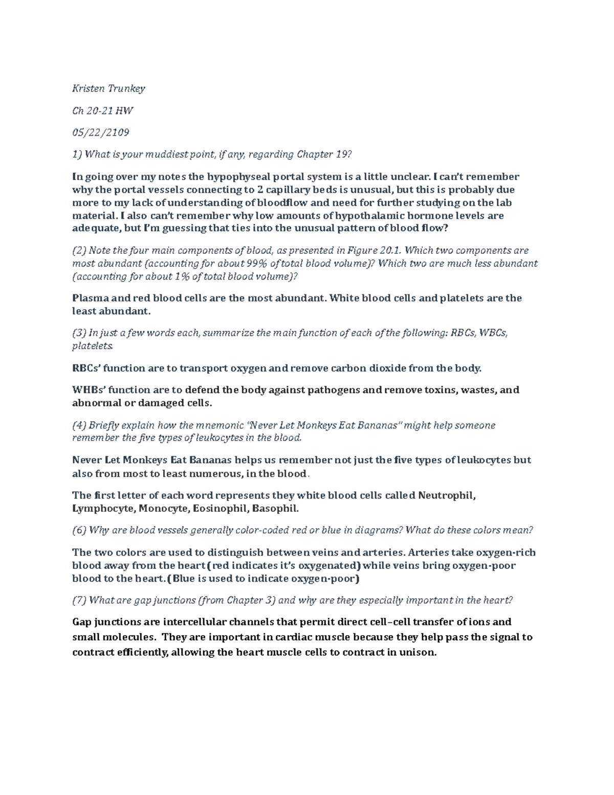 Ch 20 hw - pre lecture questions - Kristen Trunkey Ch HW 1) What is ...