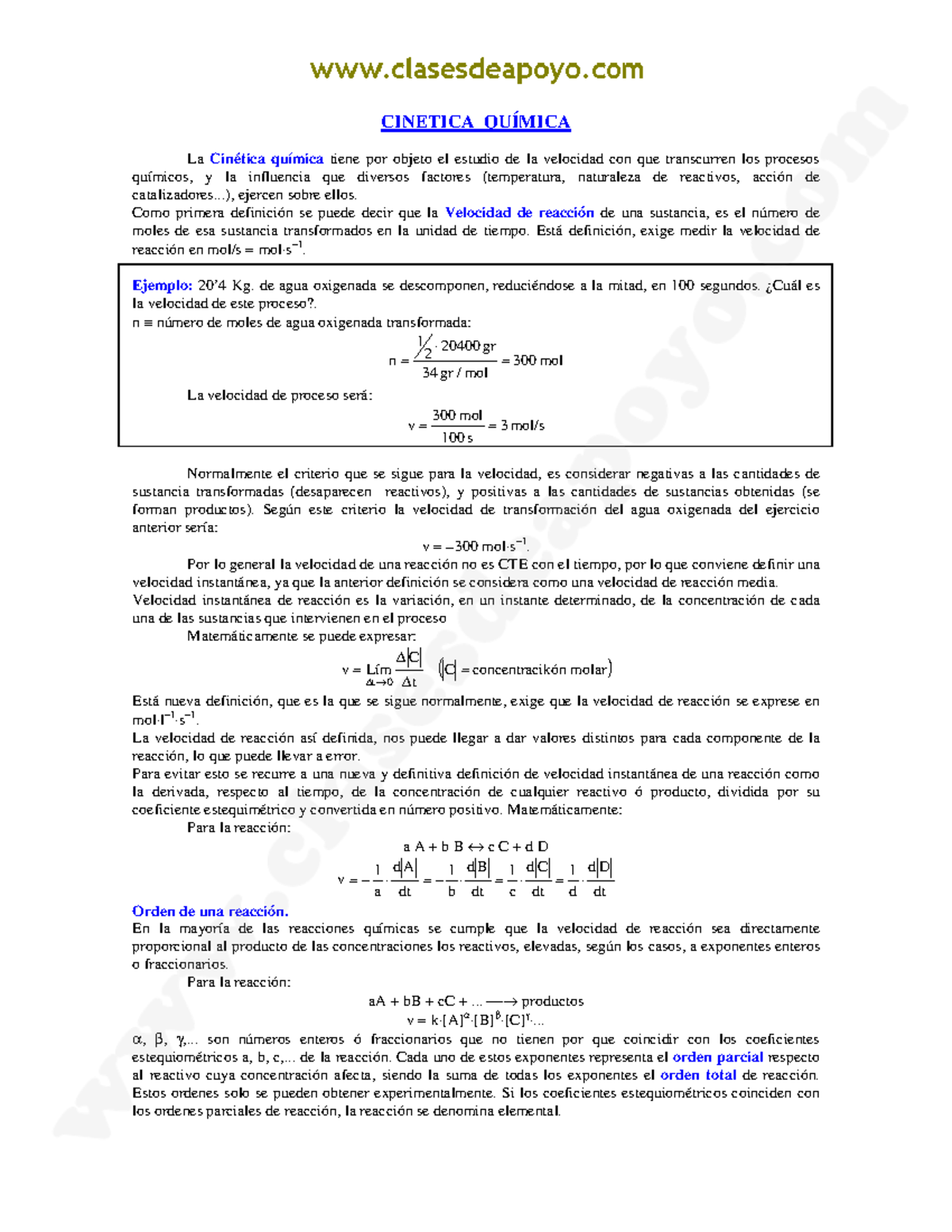 Ap9 - Apuntes Equilibrio Quimico - CINETICA QUÍMICA La Cinética Química ...