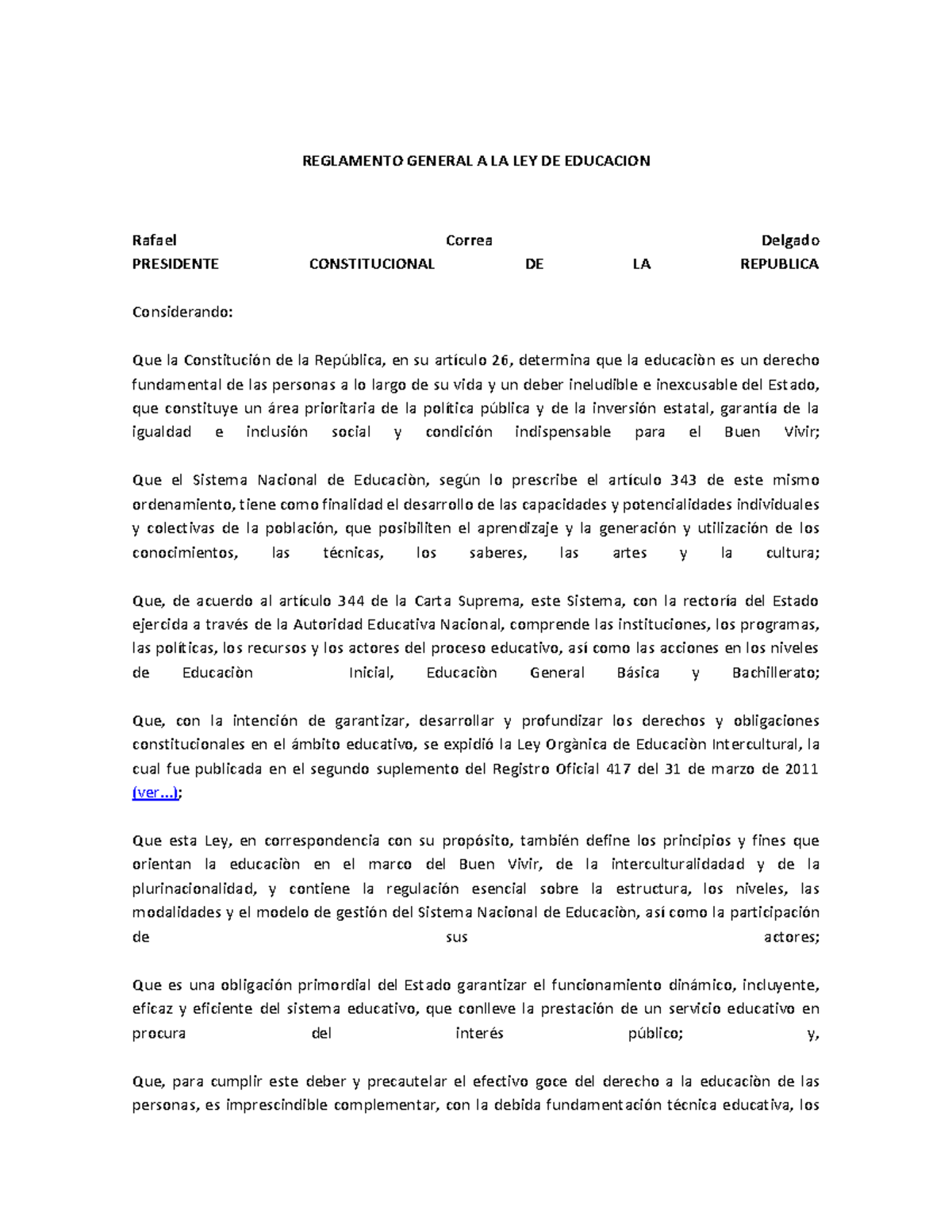 Transp- Reglamento General A LEY DE Educacion - REGLAMENTO GENERAL A LA ...